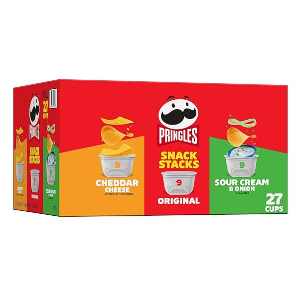 PRINGLES POTATO CRISPS CHIPS, ON-THE-GO SNACKS, SNACK STACKS, VARIETY PACK, 19.3OZ BOX (27 CUPS)​​