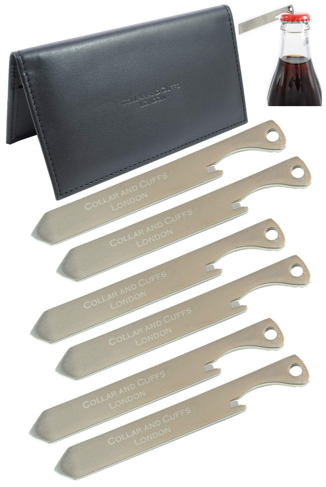 COLLAR AND CUFFS LONDON - Collar Stays for Men - Multi Tool - Metal Shirt Collar Stiffeners Bones Inserts - Titanium - 2.5 Inch, 6cm, 63mm - With Presentation Gift Wallet - 3 Pairs - Silver Colour