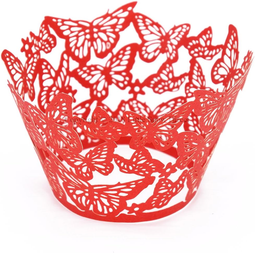 Little Snow Direct Butterfly 20pcs Laser Cut Cupcake Wrapper Wraps Cases Wedding Birthday Party - Red