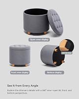 HNNHOME 45cm Round Linen Storage Ottoman Footstool Pearl River view 4