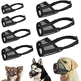 LUCKYPAW Dog Muzzle Suits for Small Medium Large Dogs, Mesh Muzzle Anti Biting Chewing, Breathable Mouth Cover Set with Adjustable Strap for Grooming Vet Visiting Training, 7 PCS(XXS-XXL), Black