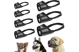 LUCKYPAW Dog Muzzle Suits for Small Medium Large Dogs, Mesh Muzzle Pack Anti Biting Chewing, Breathable Mouth Guard Sets with Adjustable Strap for Grooming Walking Vet Visiting(7 Pieces)