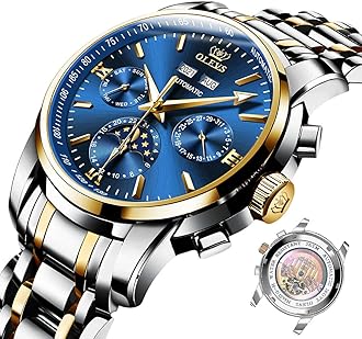 OLEVS Mens Womens Luxury Watch Automatic Mechanical Self Winding Sapphire Crystal Diamond Day Date Display Genuine Leather Business Dress Watches