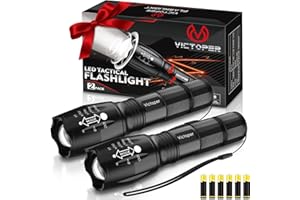 Victoper LED Flashlight 2 Pack High Lumens, 6 AAA Battery Tactical Flashlight Torch Light with 5 Modes Zoomable, Adjustable W