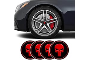 UZZH 4 PCS Skull Car Wheel Center Caps, 2.2" Center Caps for Rims, Automotive Exterior Accessories Waterproof & Rustproof Wheel Hub Center Cap Cover Stickers for Car Truck SUV (Black/Red)