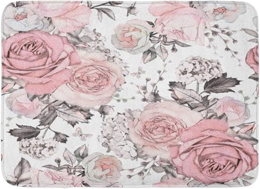 Amazon Com Emvency Doormats Bath Rugs Outdoor Indoor Door Mat Gray Abstract Pink Flowers And Leaves On Watercolor Floral Pattern Rose In Pastel Color Artistic Bathroom Decor Rug Bath Mat 16 X 24 Kitchen