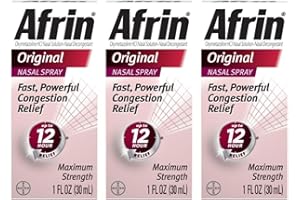 Afrin Original Maximum Strength 12 Hour Nasal Congestion Relief Spray - 3 bottles, 1 FL OZ (30mL) each. Total 3 FL OZ (90 mL)