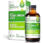 Bold Botanica Plant Vegan Omega 3-6-9 with Ahiflower Oil, Omega 3 Liquid Supplement for Women & Men, Plant-Based Omegas for Brain & Immune Health, Better Than Flax, Fish Free, Sugar-Free, 4 fl oz