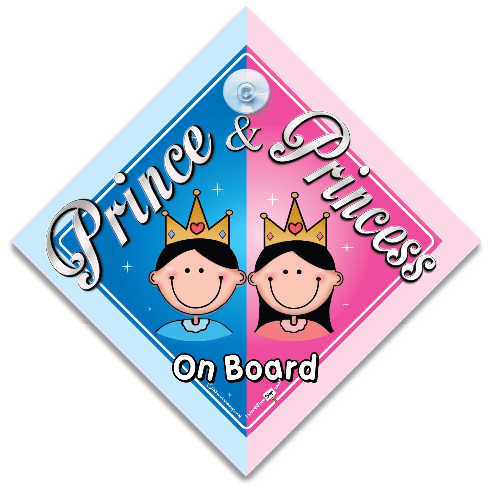Prince & Princess On Board Car Sign, Baby On Board Sign, Suction Cup Car Sign