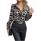 SOLY HUX Women's Leopard Button Down Shirt Cheetah Print Collared Long Sleeve Casual Work Tops Blouse