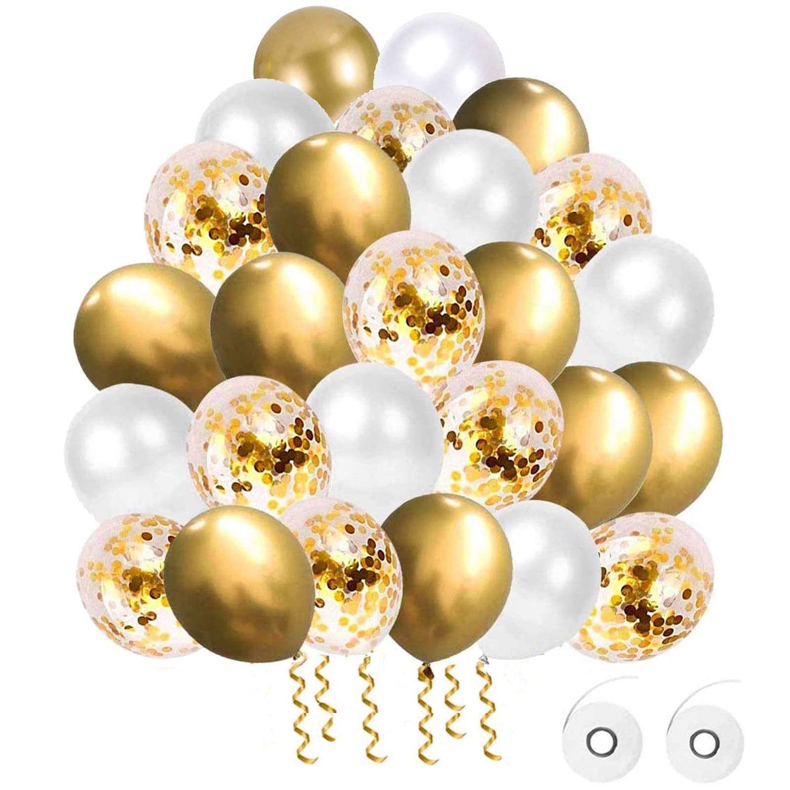 Flow.month 60Pcs Balloons Set, 12 Inches Gold Silver Metallic Latex Confetti Helium Balloons for Wedding Birthday Baby Shower Party Decoration