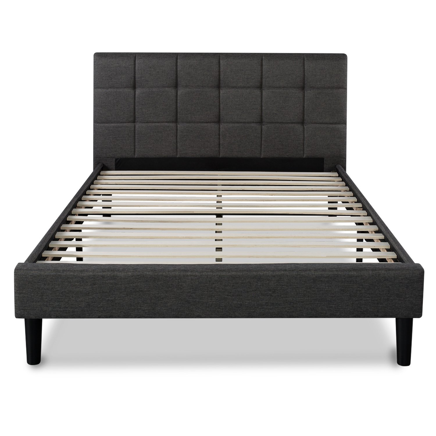 King Size Upholstered Platform Bed Square Stitched Headboard with