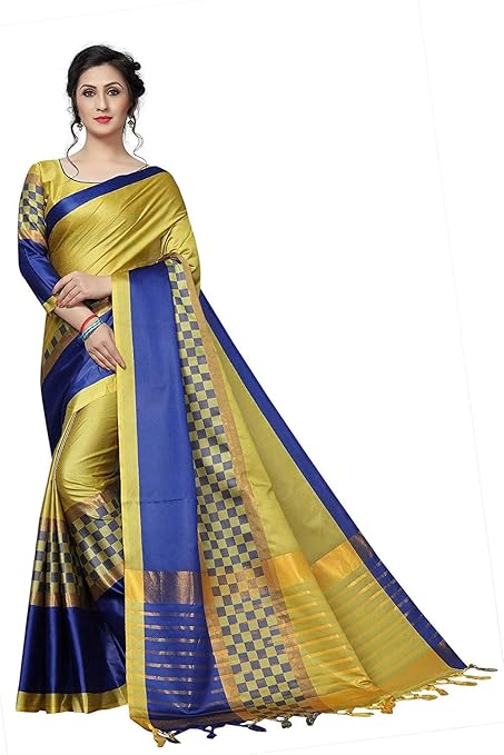 Kishna-e fashion Womens Latest Cotton Silk Saree with Blouse Piece