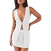 Tankaneo Womens 2 Piece Vacation Sets Sleeveless V Neck Long Vest Knit Top and Mini Skirt Summer Beach Outfits