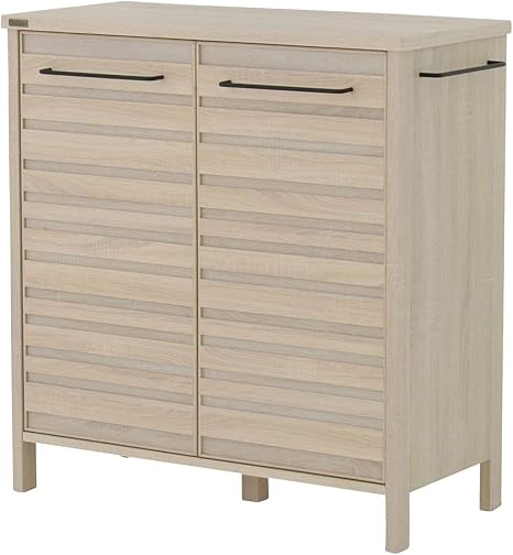 Amazon Co Jp 佐藤産業 Lafika キャビネット 食器棚 幅85 5cm 奥行40cm 高さ90cm オークホワイト 可動棚 背面化粧 スチール取っ手 Lf90 90c Iv ホーム キッチン