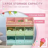ZONEKIZ Kids Storage Unit Toy Box Organiser Bookshelf Pink Nine Baskets view 4