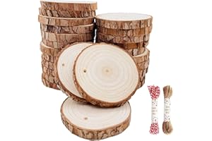 WILLIAM CRAFT Unfinished Natural Wood Slices 30 Pcs 2.75-3.1 inch Wood Coaster Pieces Craft Wood kit Predrilled with Hole Wooden Circles Great for Arts and Crafts Christmas Ornaments DIY Crafts Rustic Wedding