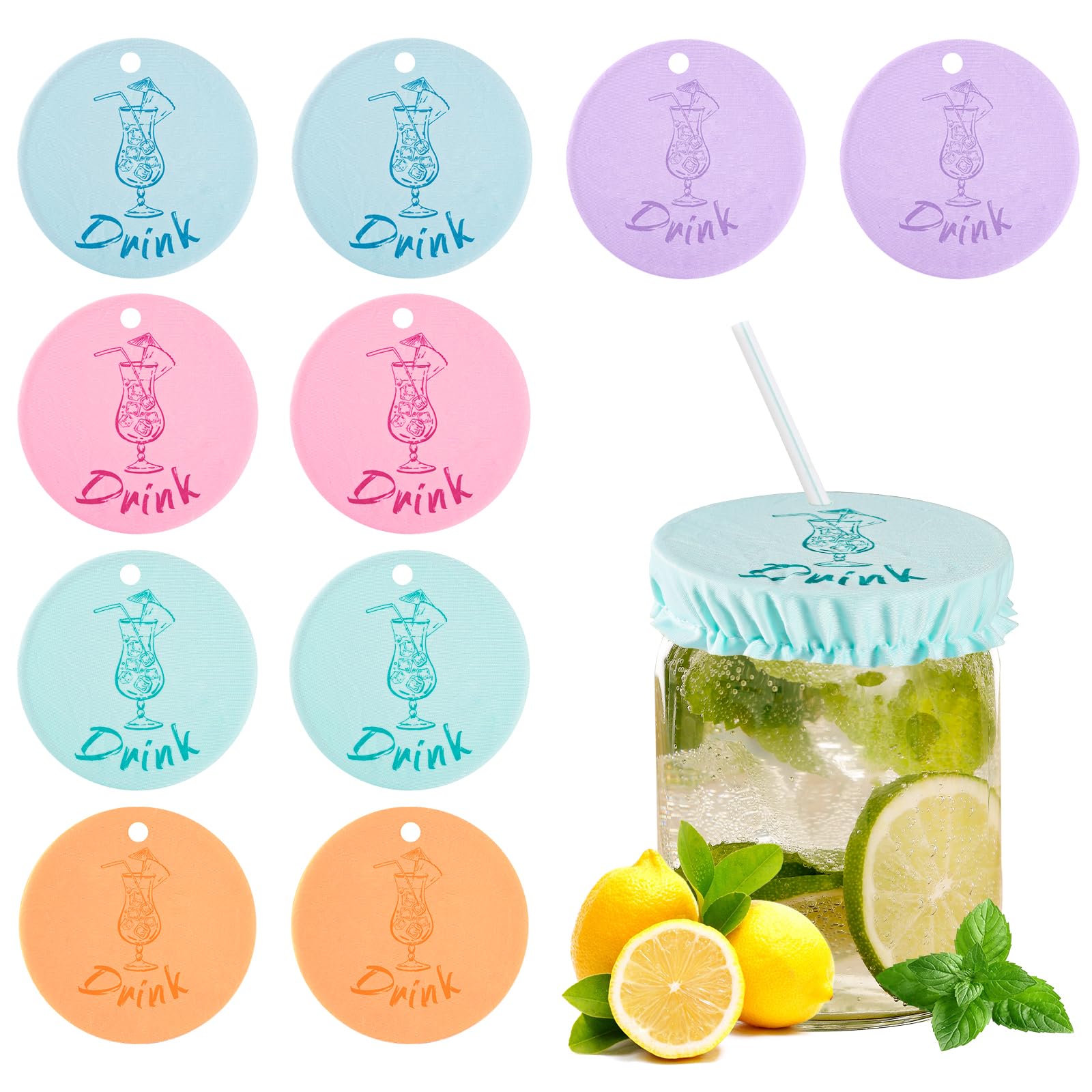Photo 1 of 10pcs Drink Cup Shields, Reusable Drink Cover for Alcohol Protection with Straw Hole Drink Cap Cover Scrunchies for Girls Women Bar Party Clubs (Multicolored)