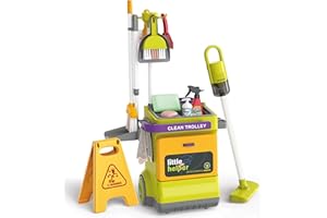 POFJOEQ Kids Cleaning Toy Set for Toddlers，Detachable 20 Pcs Pretend Play Setwith Real Working Vacuum Cleaner, Broom, Spray Bottle and More，Educational Toddler Cleaning Carts