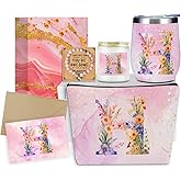 Personalized Gifts Monogrammed Birthday Gifts for Women, Bridesmaid Bachelorette Party Christmas Initial Wine Tumbler Makeup Bag Scented Candle Bracelet Set, (Aesthetic Pink Flower H)