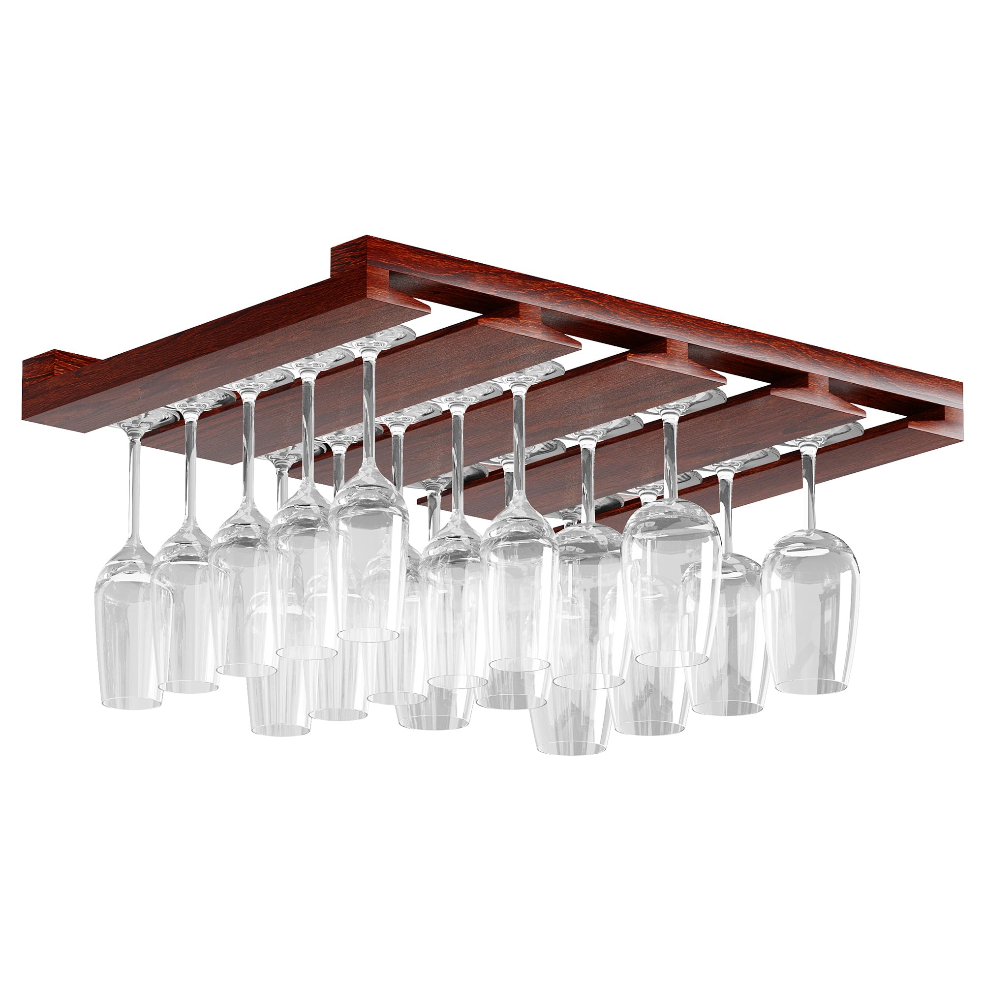 Photo 1 of Rustic State Eze 4 Sectional Under Cabinet Mount Wood Stemware Rack Hanging Shelf Glassware Holder Bar Organizer with up to 12 Wine Glass Storage 12 Inch - Deep Mahogany