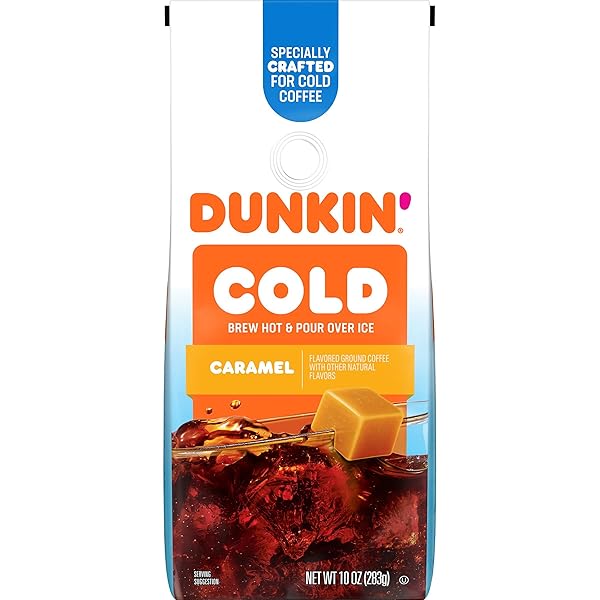 DUNKIN’ COLD CARAMEL FLAVORED GROUND COFFEE, 10 OUNCE