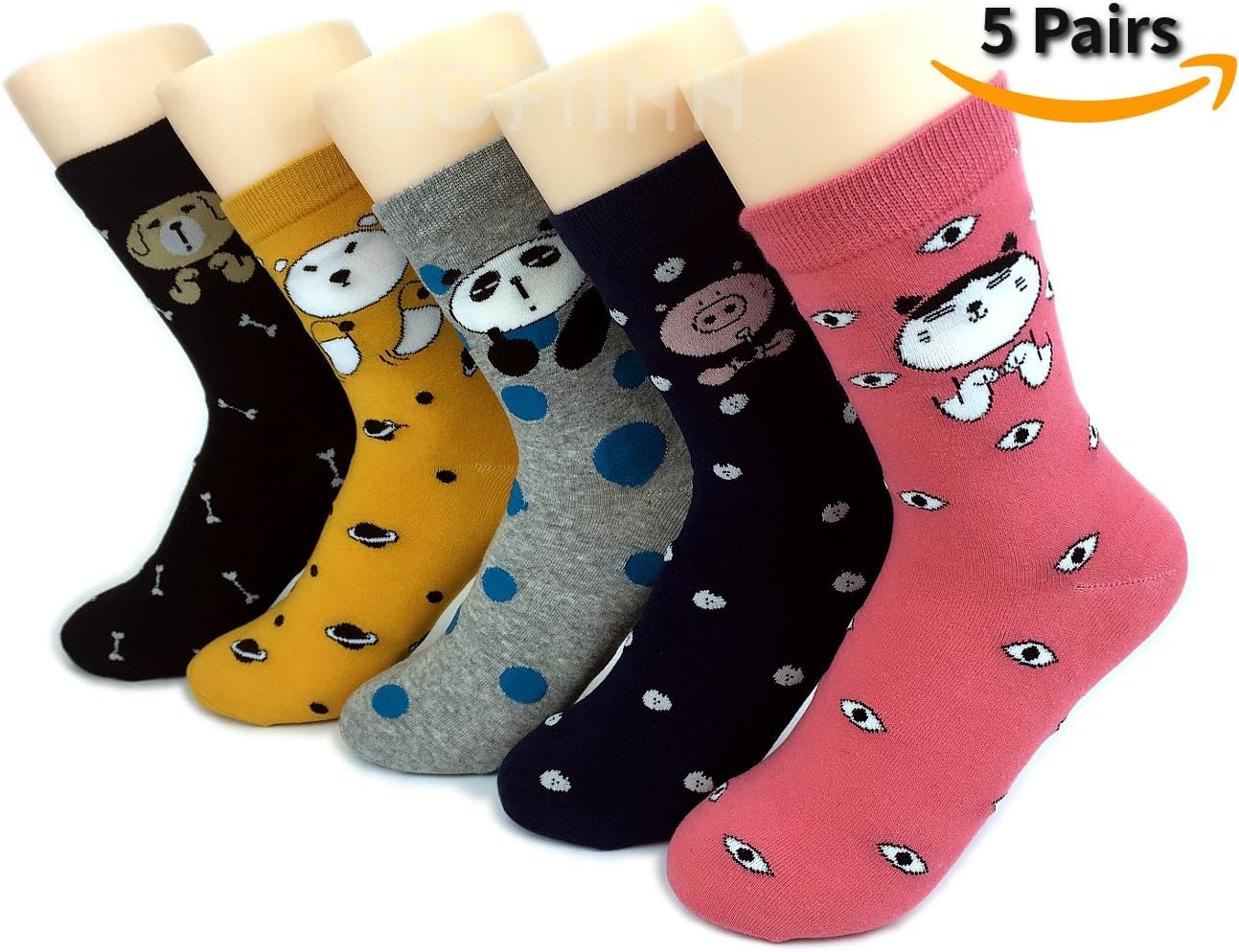 SOFTINN 5-6 Pairs Gift-Box-Packed Womens Socks Casual Cotton Puppy Socks With Designs and Cute Animals Print,Multi-Style