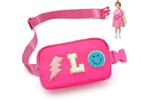 PAINZIETEG Fanny Pack for Girls Crossbody Bag, Preppy Nylon Kids Belt Bag for Birthday Christmas Graduation Personalized Gifts, Pink Chenille L Letter for Women Teen Girls Fanny Pack
