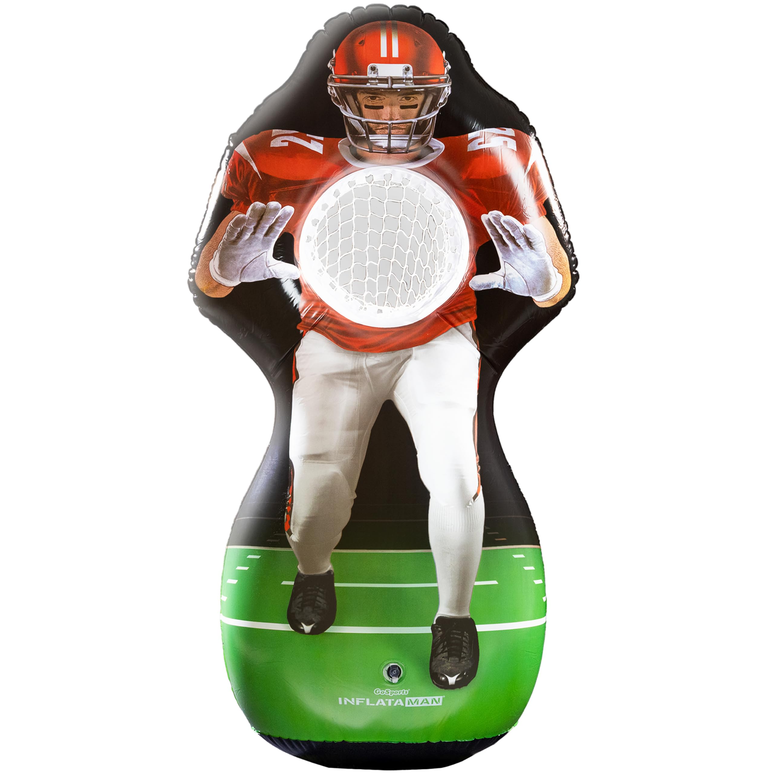 Photo 1 of GoSports Inflataman Football Challenge - Includes 4 Rubber Footballs, Ball Pump, and Scoreboard - Inflatable Receiver Touchdown Toss Game