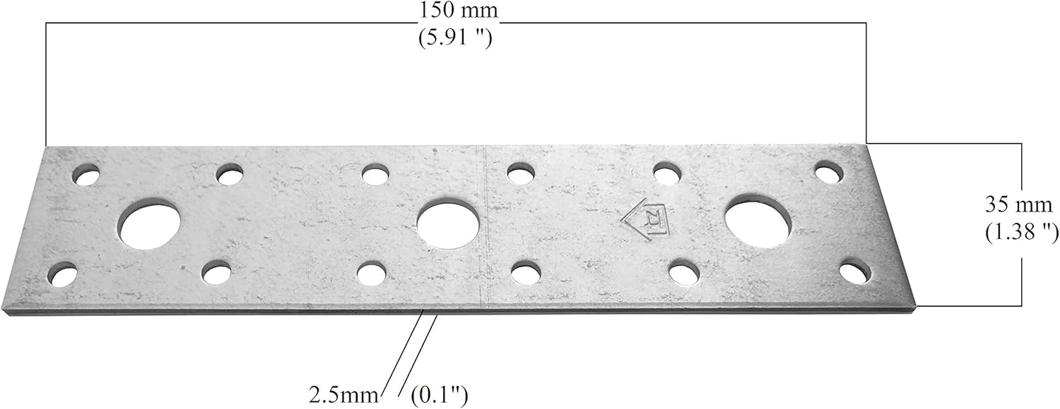 Flat Connecting Joining Plate Galvanised Heavy Duty Metal Steel Sheet 5.91"x 1.38"x 0.1" (150 x 35 x 2.5mm) Pack of 10pcs - Image 3