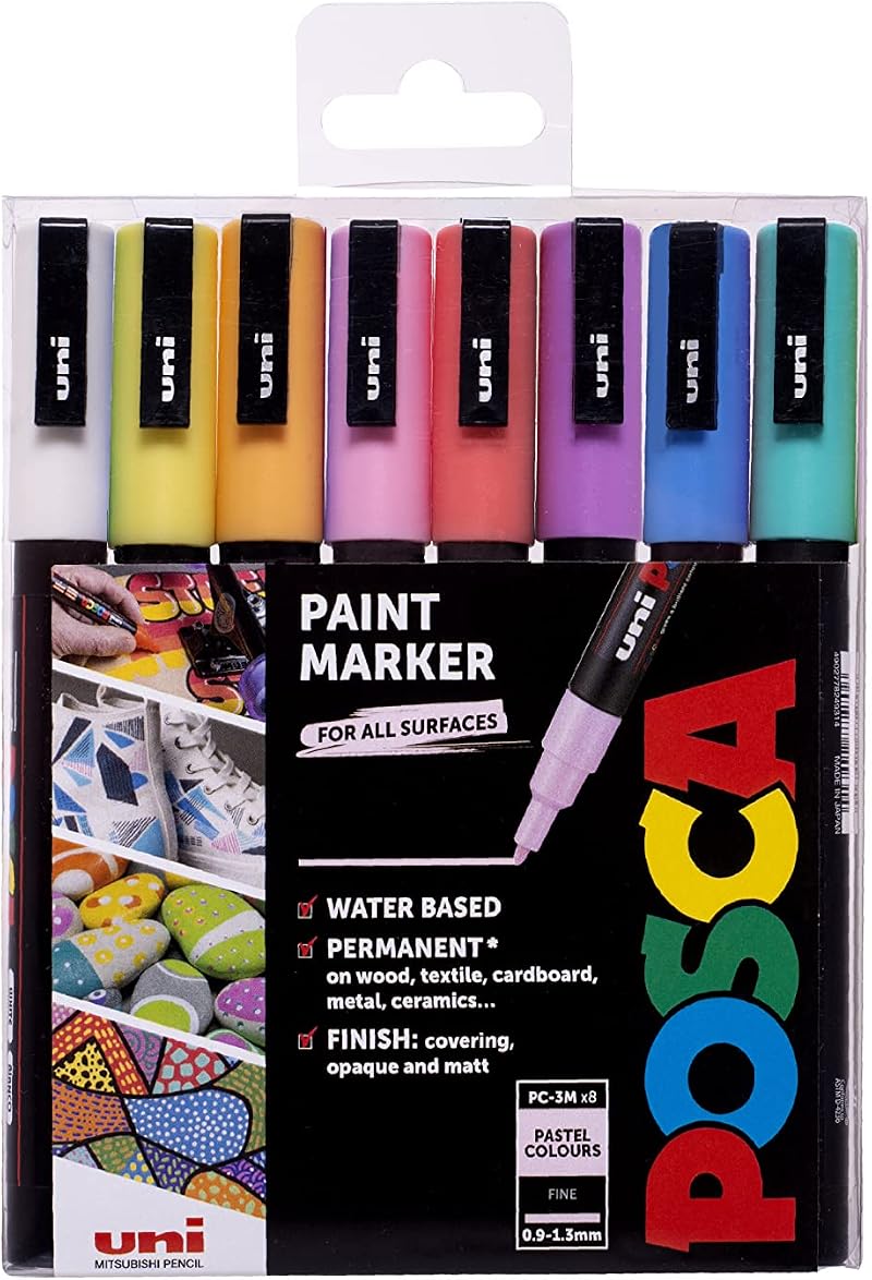 Posca PC-3M Fine Tip Acrylic Paint Marker Pens 8 Pastel Colours Pack