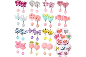 Hifot 14 Pairs Clip on Earrings Girls, No Pierced Design Earrings Dress up Pretend Princess Play Jewelry Accessories for Kids