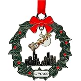 Chicago Christmas Ornament Wreath Silver Plated
