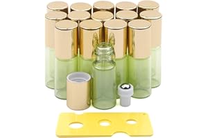 Kesell Glass Roller Bottles, 15 Pack Light Green 5ml Roller Bottles for Essential Oils with Stainless Steel Roller Balls and Opener