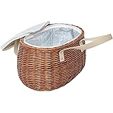 Wicker Insulated Picnic Basket, Natural Willow Hamper Empty Basket with Insulated Cooler Bag and Lid for Camping Outdoor Easter
