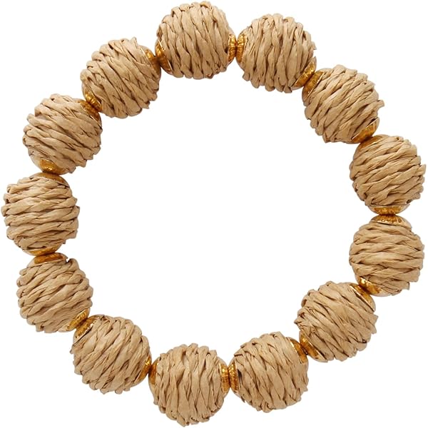 Coiris Rattan Ball Bracelet - Adjustable Handmade Raffia Woven Stretch Bracelet For Women