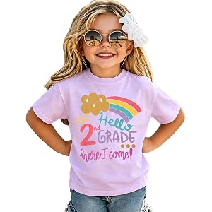 GLIGLITTR Girls First Day of School Shirt Hello 1st 2nd 3rd Grade Here I Come Rainbow Outfit Kids Back to School Tee Top 6-9Y