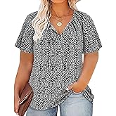CARCOS Womens Plus Size Floral Blouses Ruffle Short Sleeve Boho Tops Chiffon Summer Shirts Drawstring Business Shirts XL-5XL