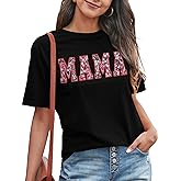 Mama Shirt for Women: Mother's Day Tshirt Embroidered Floral Mom Crewneck Tee Mom Life Tops