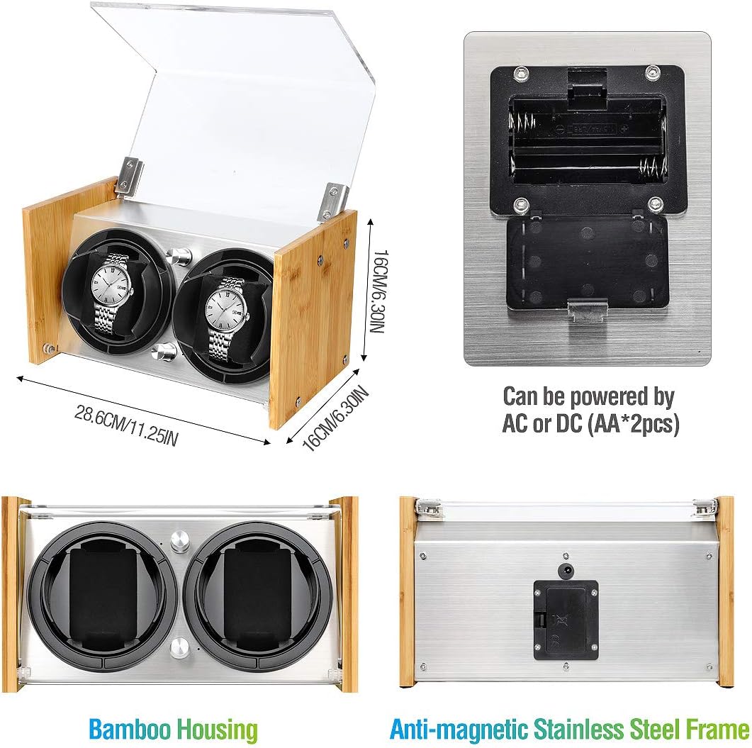 Bamboo Watch Winder for 2 Large to Small Automatic Watches by Watch Winder Smith: WATCH WINDER SMITH: Home Improvement