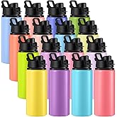 Sunnyray 16 Pcs Aluminum Water Bottle Bulk Reusable Sports Bottle with Snap Lids Multipack Vacuum Water Flask for Travel Camping, Picnics, Gym, Hiking, Cycling, Fishing(Macaron Color,20 oz)
