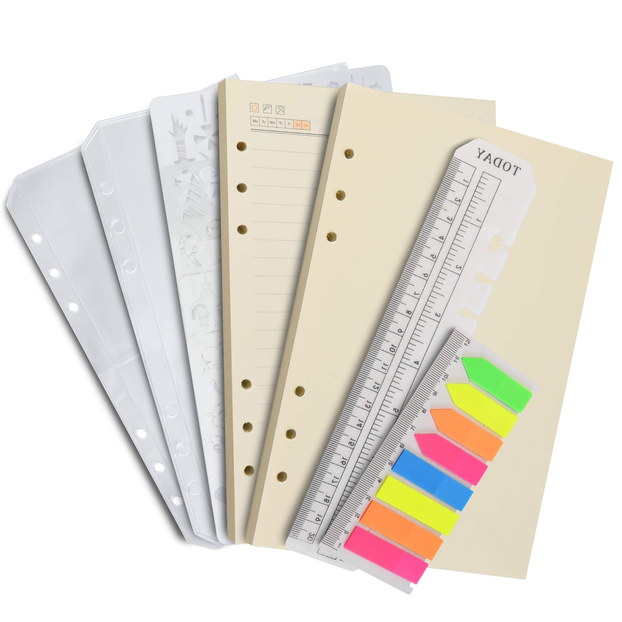 Wonderpool 320 Pages Blank/Lined A5 Refill Paper Inserts Binder Loose Leaf Paper, Dividers, Pocket, Neon Page Marker, Bookmark, Stencils for Refillable 6 Ring Binder Journal Notebook Diary Planner(A5)