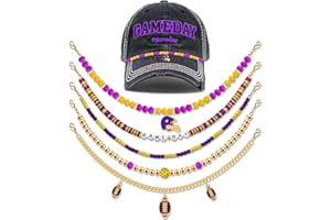 YAHPERN 5PCS Game Day Trucker Hat Chains Decorative Football Chains Baseball Cap Chains for Hat Bill Decoration Charms DIY Mesh