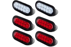 LIMICAR 4 Red 2 White Oval Tail Lights LED, 6" Flatbed Light Kit, LED Tail Lights for Trucks, Trailer Tail Lights for RV Jeep