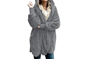 TWRWX Fleece Coat for Women Hooded Cardigan Fuzzy Jacket Winter Open Front Sherpa Coat Warm Oversized Outwear with Pockets