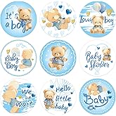 504pcs Boy Baby Shower Stickers for Favors, Blue Lovely Welcome Baby Stickers Round Little Baby Boy Newborn Labels for Chocolate Candy Gift Wrapping Scrapbooking Envelope Birthday Party (Bear)
