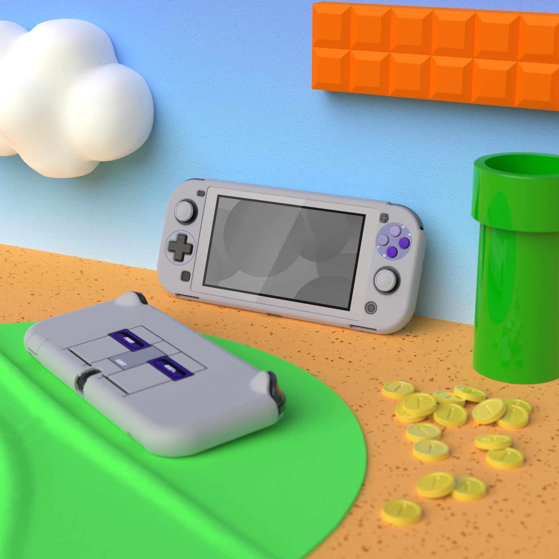 eXtremeRate PlayVital Classics SNES Style Protective Grip Case for Nintendo Switch Lite, Hard Cover for Nintendo Switch Lite - Screen Protector & Thumb Grips & Buttons Caps Stickers Included