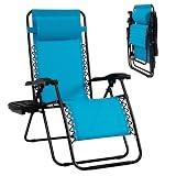 Goplus Zero Gravity Lounge Chairs, 160°Adjustable Folding Recliner w/Pillow and Cup Holder, 350LBS Comfy Outdoor Lounge Chairs for Patio, Lawn, Yard & Camp(1, Light Blue)