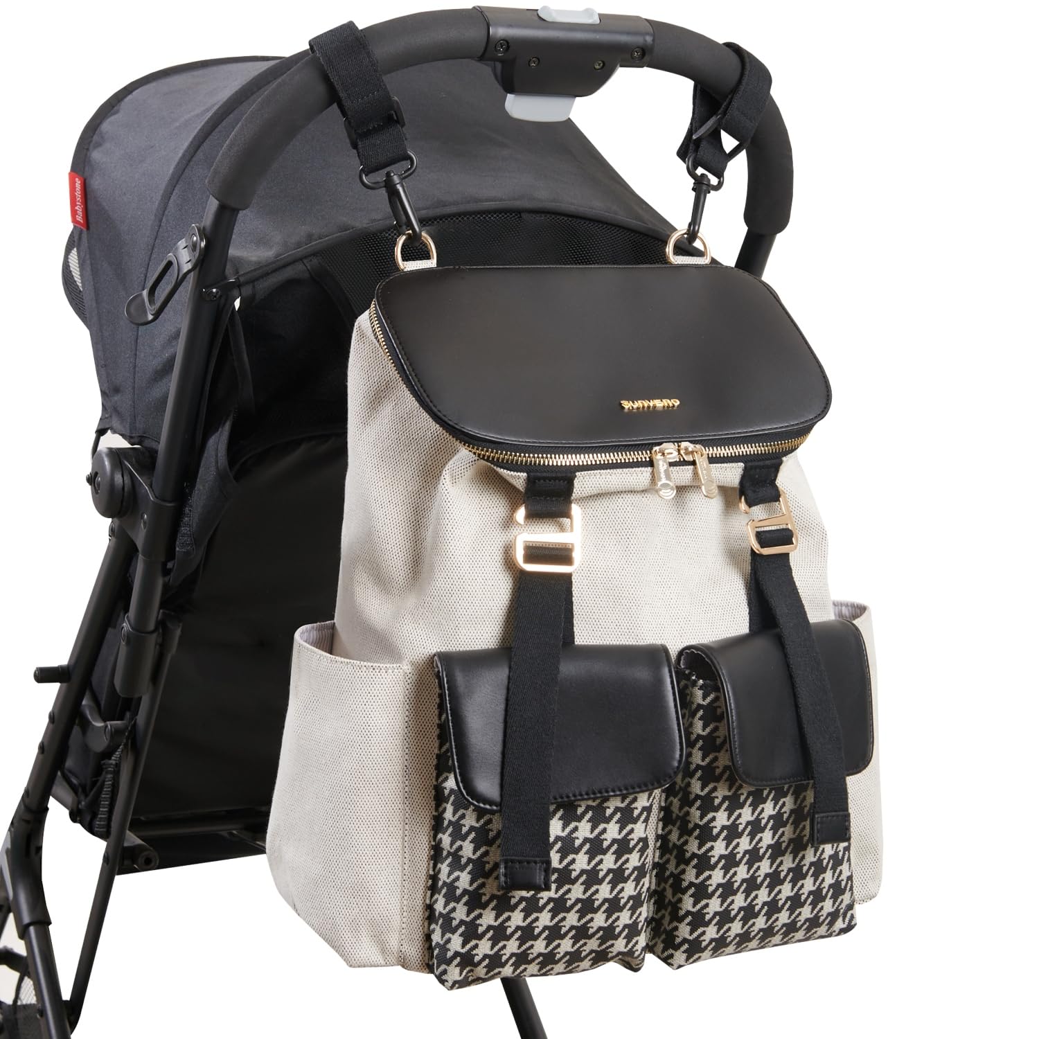 SUNVENO Diaper Bag Backpack, Large Capacity Nappy Changing Bag Featuring Bottle Pockets, Changing Pad, Stroller Clips and Comfortable Backpack Straps, Black