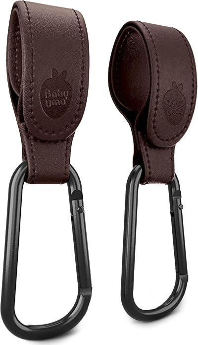 Baby Uma Leather-Style 2-Pack Pram Clips Dark Brown Universal Carry 5 kg